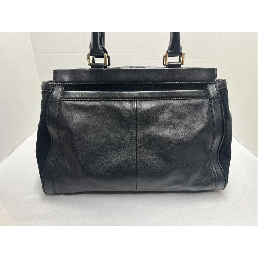 Tory Burch Gloria Satchel Black Bag Suede Leather Purse 2-Way w Detach Strap - Picture 2 of 7